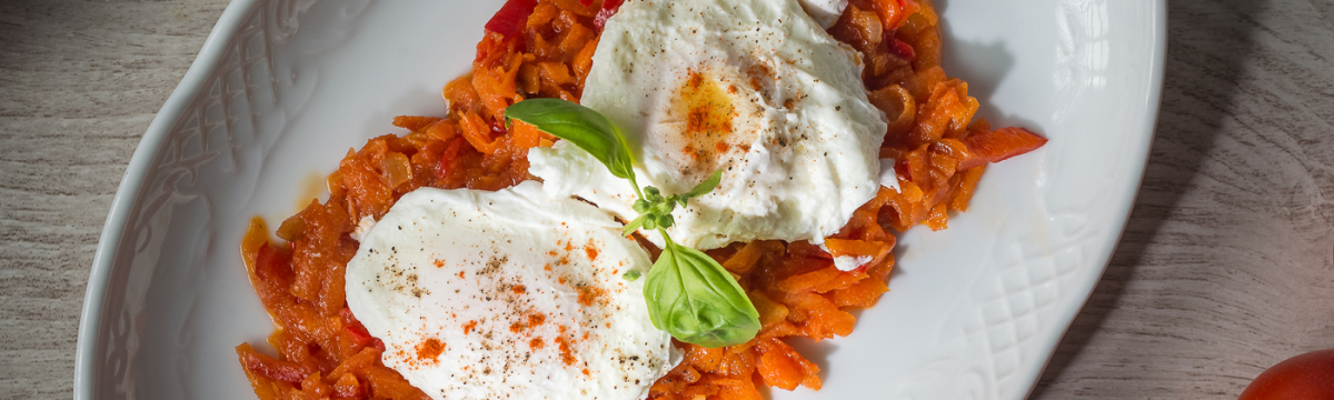 Poached eggs & caponata