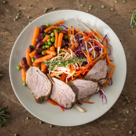 Roasted pork tenderloin with rainbow salad